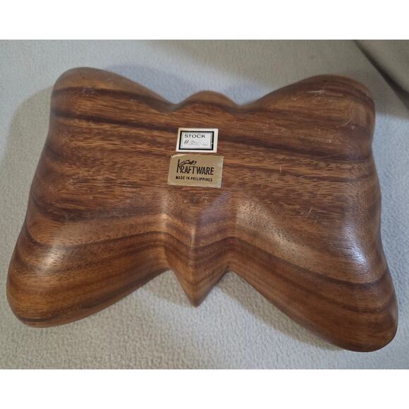 Vtg Kraftware Wood Carved Butterfly Bowl Monkey Pod Philippines - Picture 3 of 8